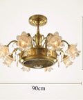 Vintage Retro Ceiling Fan With Crystal Light Fixture And Remote Control For Living Room Dining Bedroom, 90cm, gold, 50cm tall.