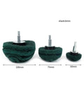 Green mushroom buffing wheel set for grinders, sizes 50mm, 75mm, 100mm, with 6mm shanks.