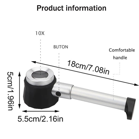 10X Jeweler Loupe With Light For Jewelry Inspection Dope Magnifying Glass Distortion Free Lens With Built In Scale And Measure Perfect For Stamps Maps And Reading Small Print