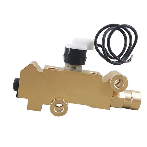 PV2 brass brake proportioning valve with white actuator and attached wiring harness