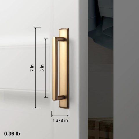 2 Pack 5 Inch Center To Center Champagne Bronze Cabinet Handles With Backplates for modern kitchen drawers installed on cabinet