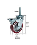 Heavy Duty M20 Round Stem Pu Caster Wheels With Brake 4 Pack showcasing a swivel caster with a galvanized base, size dimensions visible.