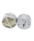 RF-500TB Micro DC Motor for Hobbyists, front and back view showing 32mm diameter and shaft