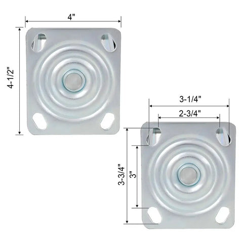Top view of zinc-plated mounts for 8 Inch Dual Wheel Swivel Caster With PU Pneumatic Wheels And Zinc Plated Top Plate 660 Lb Capacity