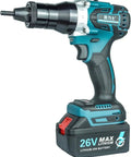 Heavy Duty Cordless Rivet Gun, Electric Automatic Rivet Nut Tool Kit With 5200mAh Battery, M3 To M12 Riveting Heads, side view with battery