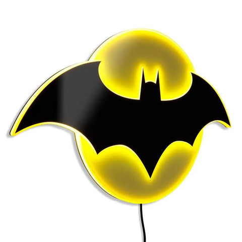 Batman Night Light Table Lamp With 3D Halo Glow, Mountable Bat Sign Wall Light, Dimmer Control, Illuminated Bat Emblem