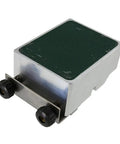 Heavy Duty Aluminum Leather Edge Paint Roller Featuring Spring Loaded Tension Knurled Handle For Tweaking Pressure And Knocking Out Killer Leather Finishes Fast, top view showing green textured roller surface.