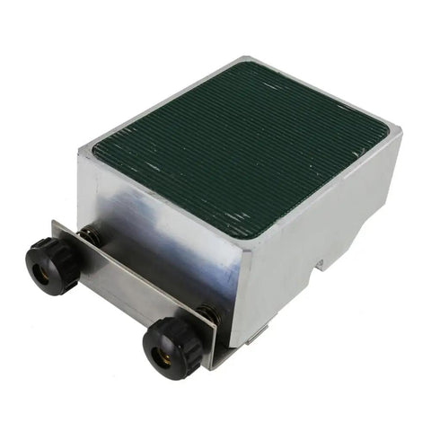Heavy Duty Aluminum Leather Edge Paint Roller Featuring Spring Loaded Tension Knurled Handle For Tweaking Pressure And Knocking Out Killer Leather Finishes Fast, top view showing green textured roller surface.