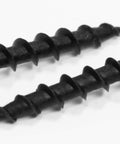 Number Six By One Inch Black High Hardness Drywall Screws With Coarse Threads, shown with Phillips drive and bugle head.