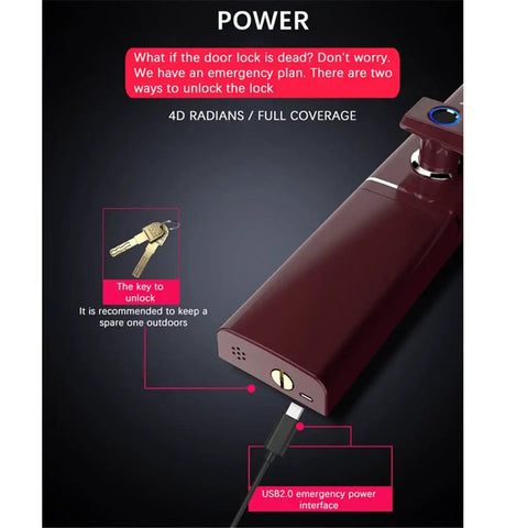 Knockout Biometric Fingerprint Door Lock With Slick Touch Screen Passcode Keyless Entry crafted with USB emergency power interface.