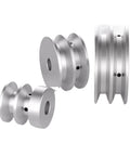 Precision Double Groove Aluminum Alloy Pulley With 10mm Round V Belt For High Power Motor Drive Wheel 3 sizes on polished surface.