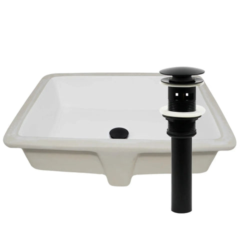 Shallow Rectangular Undermount White Porcelain Sink With Chrome Drain 14 By 18 Inch One And Three Quarter Inch Drain Opening Includes Chrome Pop Up Drain And Sealer