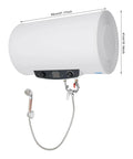 Slick Wall Mounted Electric Tank Water Heater With Lightning Fast Heating And A Dead Simple Setup For Zero Hassle Operation And Plenty Of 70 Liter Hot Water Anytime, white unit with digital control panel.