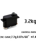 Badass Micro Servo For Rc Cars Delivers Knockout Speed Via High RPM Coreless Motor With Heavy Duty Metal Gears And Compact Cnc Design, showing 3.2kg holding force.