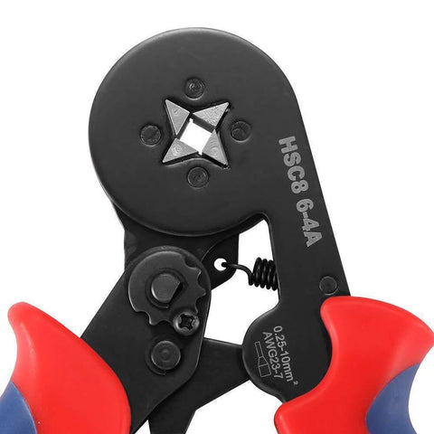 Close-up of Pro Grade Wire Ferrule Crimping Tool Kit with 1200 Ferrule Terminals in Six Color Codes Ratcheting Crimping Plier