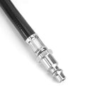 Total Game Changer 7.5 Meter PVC Air Hose Kit With Lightning Fast Quick Connect Fittings For Pneumatic Tools And Air Compressor Units Legit High Quality Built Solid For Tough Auto Repair Home Maintenance And DIY Projects Anywhere black PVC hose end with quick connect fitting