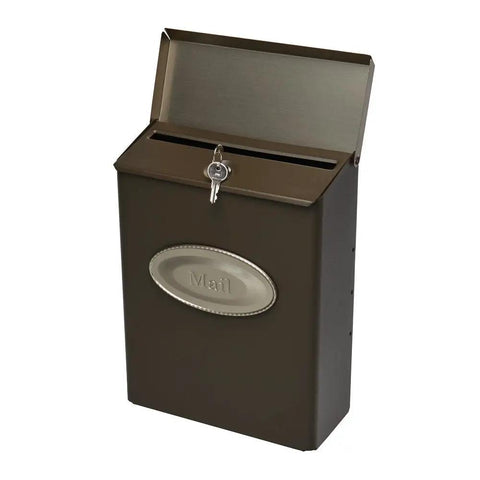 Designer Locking Mailbox In Bronze With Satin Nickel Accents, Rugged Galvanized Steel, Weatherproof Powder Coating, Medium Capacity To Stash Days Of Mail, Includes Optional Decorative Mail Emblem For Curbside Security And Style