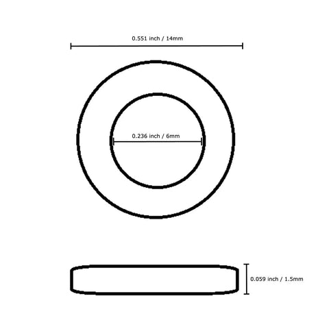 100 Pcs M6 Flat Washers Set 6mm Inner 14mm Outer 1.5mm Thick 304 Stainless Steel For Bolts And Screws Heavy Duty Rust Resistant Ideal For Mechanical Repairs Furniture Assembly Auto Projects And DIY Fixes, diagram showing size