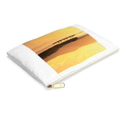 Small Outrigger Canoe Sunset Molokai Hawaii Themed Accessory Pouch Go To Travel Organizer With Zipper Closure, polyester, white