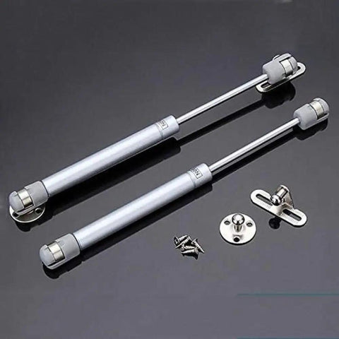 Top Shelf Kitchen Cabinet Door Gas Struts Featuring Buttery Smooth Pneumatic Lift Support For Wood Furniture Hardware Rock Solid Heavy Duty Hydraulic Stays Includes 200N Push Strength with silver finish and installation hardware.