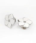White Flower Petal Cabinet Knob Set Sleek Zinc Alloy Pull Handles With Rhinestone Centers, 4 Pieces, Silver Finish, two knobs shown