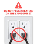 Safety warning for Immersion Bucket Water Heater 1500W With Auto Shutoff, showing two plugs in an outlet with warning symbol.