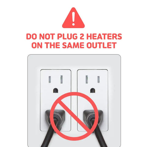 Safety warning for Immersion Bucket Water Heater 1500W With Auto Shutoff, showing two plugs in an outlet with warning symbol.
