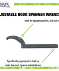 Adjustable Hook Spanner Wrench With 2 To 4 Inch Span For Collars Lock Nut Rings And Bearings Heavy Duty Pro Grade Tool