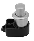 Close-up of Two Pack Push Button Cabinet Lock Latch Set With ABS Base Alloy Pull Handle In Silver Finish, Durable Push Release Mechanism