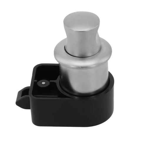Close-up of Two Pack Push Button Cabinet Lock Latch Set With ABS Base Alloy Pull Handle In Silver Finish, Durable Push Release Mechanism