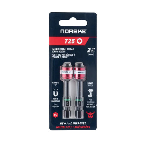 Magnetic Float Collar Screw Holder T25 2 Pack Carded Heavy Duty Workhorse Impact Rated Bit Holder for quick one-handed fastening