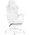 White Gaming Chair With Footrest And Massage Lumbar Support Gel Pad Ergonomic Reclining PU Leather Gamer Chair With Headrest