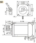 Technical drawing of Beefy 650W Brushless DC Motor Kit With Hall Sensor Driver highlighting dimensions and 14mm shaft.