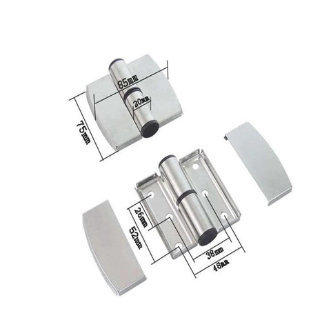 Two Piece 304 Stainless Steel Public Toilet Partition Hinge Self Closing Spring Hinge Right Side 85mm By 75mm with dimensions