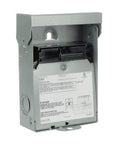 Side angle of Weatherproof Non-Fusible AC Disconnect Switch 60A 240V 1-Phase Metal Enclosure N3R Outdoor Grade open view.