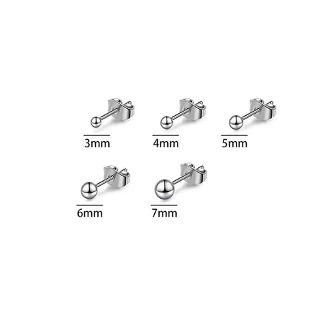 Five Pair Silver Stainless Steel Ball Stud Earrings Set For Women Hypoallergenic Round Studs In 3mm To 7mm Sizes For Everyday Wear And Gift Giving Tarnish Resistant Jewelry Kit Essentials, 3mm to 7mm