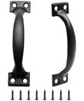 Rustic Gate Handle Set 2 Pack Iron Hardware Pull With Screws Black Finish for doors, vintage style, front and side view