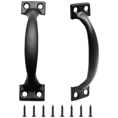 Rustic Gate Handle Set 2 Pack Iron Hardware Pull With Screws Black Finish for doors, vintage style, front and side view
