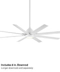 Tight Smart Ceiling Fan With Eight Sleek Blades And Matte White Aluminum Design glides smoothly with a 6 in. downrod.