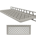 Rectangular Shower Shelf For Tiled Walls 4mm Thick Aluminum Floral Design Stone Grey Finish Easy Installation with perforated legs