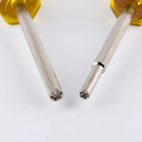 Close-up of Hardened Steel Screwdriver Set With Quick Release Bit Holder, showing 3.8mm and 4.5mm bits for retro consoles.