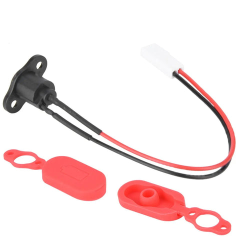 Silicone Charging Port With Waterproof Cover For M365 Electric Scooter - Replacement Accessory Port Cover, wires, red cover