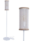 Boho Chic Floor Lamp With White Wood Beaded Shade For Bedroom, Living Room, And Girl Room, Hand Rope Knot Accent, Tall 59 Inch