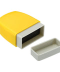 Straight Up Pre Inked Stamp With Sharp Red Ink For Instant On Time Notices Smooth Self Inking Office Staple Built For No Sweat Paperwork and Daily Desk Hustles Quick Reliable Everyday Essential, yellow plastic frame.