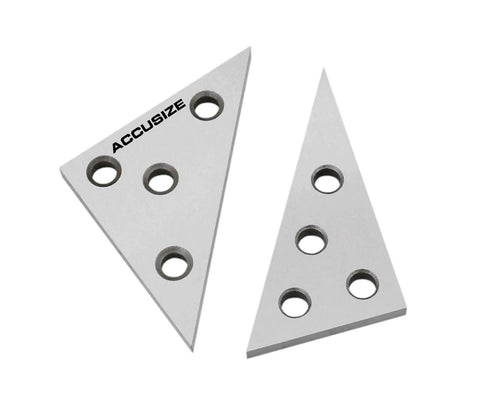 Front view of Accusize 2-piece solid angle plate set with 30-60-90 and 45-45-90 triangles (metal).