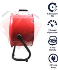 Side view of a 16 Inch High Velocity Drum Fan With Pivoting Head Turbo Power for Home Garage or Workshop, showing adjustable tilt.