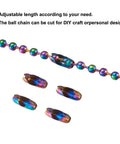 5m 304 Stainless Steel Ball Chain Set With Colorful Beads For DIY Jewelry Making, connectors and rainbow beads close-up