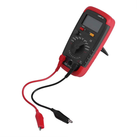 Capacitance Meter Multimeter For Capacitors 0.1pF To 20000uF with LCD backlight and safety jacket, display showing 1999 digit settings.