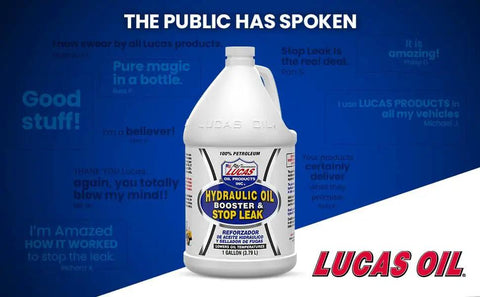Hydraulic Oil Booster and Stop Leak Additive for Leaky Seals, Wet Brakes and Varnish Build Up, 1 Gallon bottle with blue background