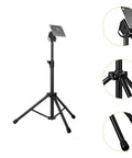 Adjustable Electronic Drum Module Mount Stand With Plate Holder, iron frame, adjustable height, detail views of joints, and base